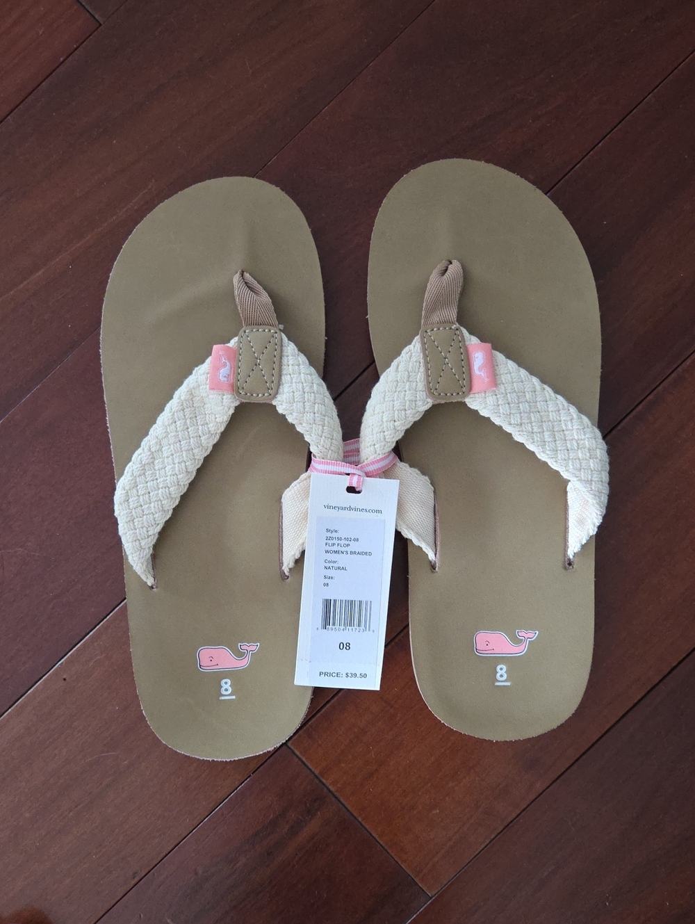 NWT Women's Vineyard Vines Braided Natural Tan Flip Flops  8